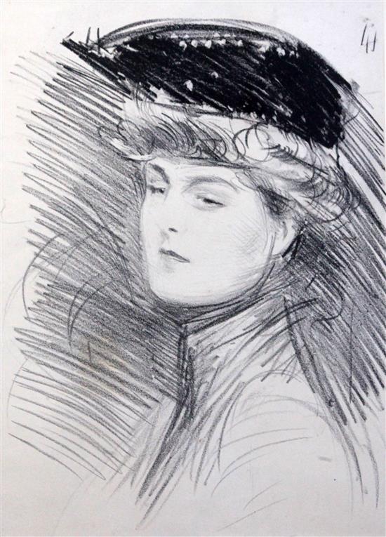 Paul César Helleu (1859-1927) Head study of a woman 16 x 12in.